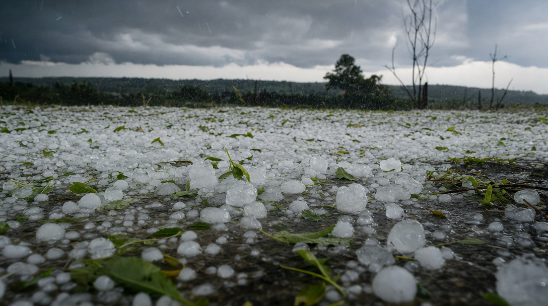 Granizo grande após tempestade severa